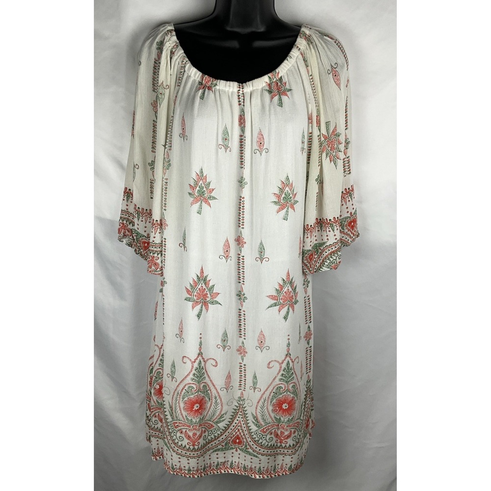 Lapogee Size XL Women's Floral Tunic Dress With Bell Sleeves Boho Chic Printed